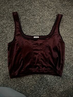 Garage Burgundy Velvet Cropped Tank